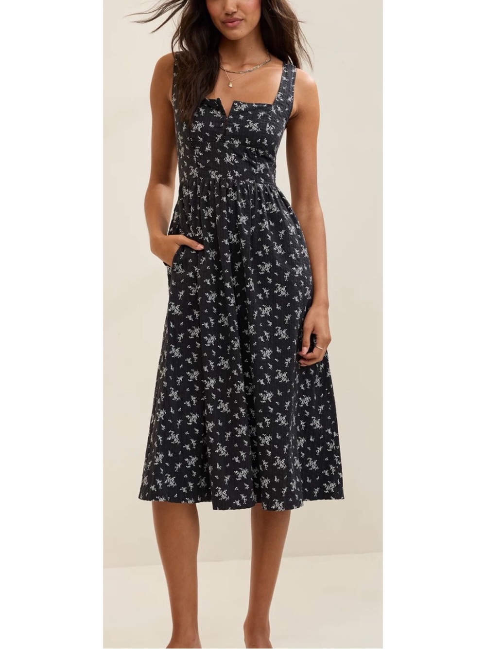 Aerie Corset Midi Dress Black
